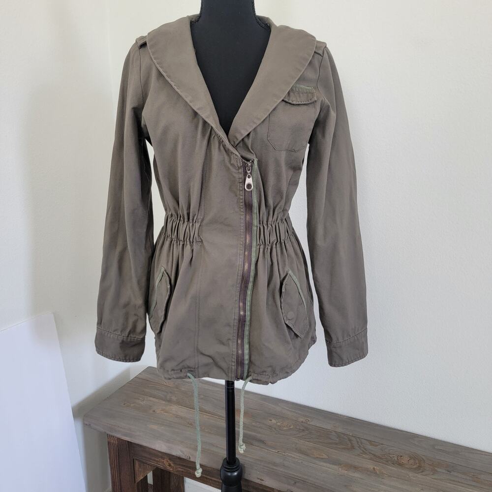 O'Neill Jacket Coat Army Green Sz Medium No Hood Zip Up Cinch‎ Waist Utility